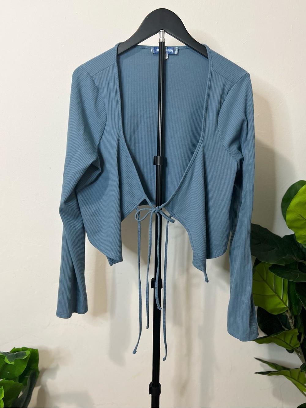 Urban Outfitters Blue Ribbed Tie Front Cardigan Top XL Y2K